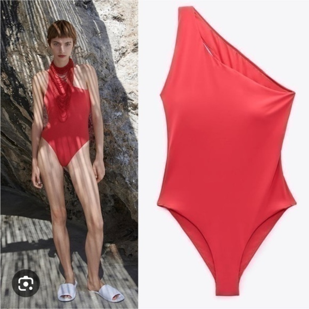 Zara NWT asymmetric swimsuit coral